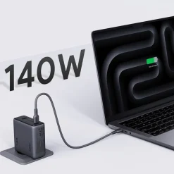 Ładowarka sieciowa Aukey PA-C6 Comet Mix GaN, USB-A i 3 x USB-C, 140 W, szara