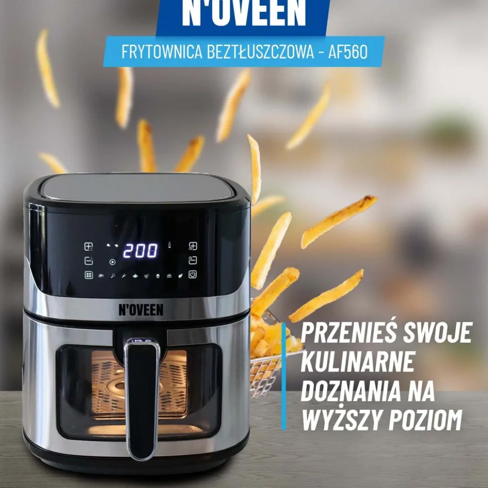 Air Fryer Frytkownica beztłuszczowa z okienkiem Noveen AF560, 1600 W, 6,5 l, czarny