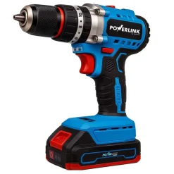 Akumulatorowa wiertarko-wkrętarka udarowa z silnikiem bezszczotkowym Powerlink, 20 V, 50 Nm, 13 mm, 2x akumulator 1,5 Ah i walizka