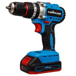 Akumulatorowa wiertarko-wkrętarka udarowa z silnikiem bezszczotkowym Powerlink, 20 V, 50 Nm, 10 mm, 2x akumulator 1,5 Ah, z akcesoriami