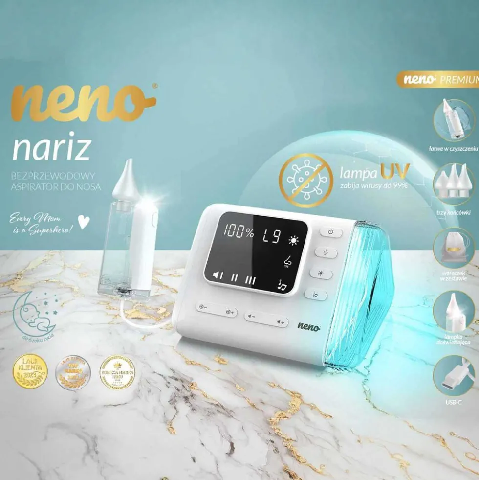 Aspirator do nosa Neno Nariz, 60 kPa, z lampą UV i podświetleniem LED