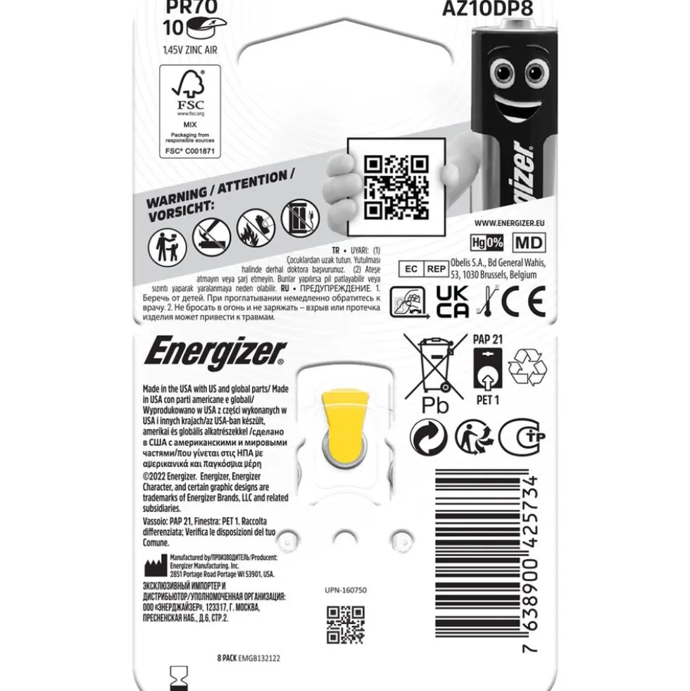 Baterie do aparatów słuchowych Energizer, 8 szt., rozmiar 10