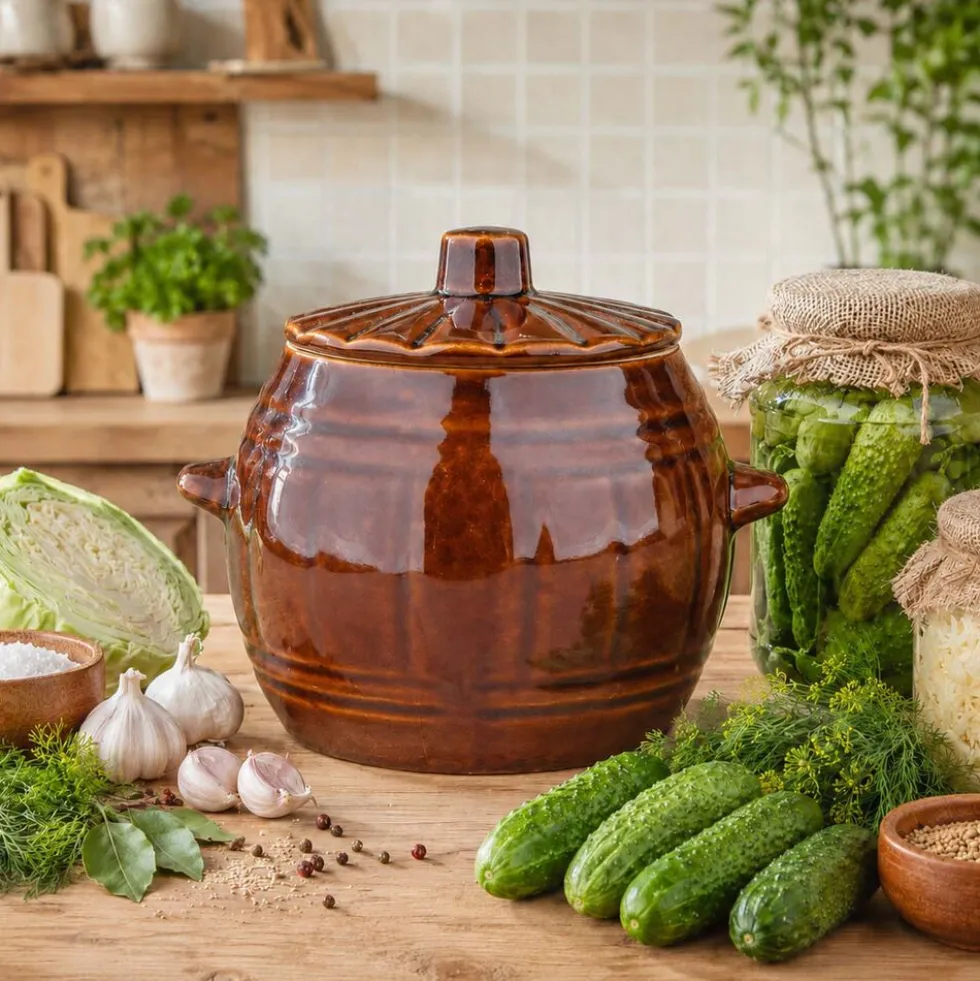 Beczka z kamionki Krystynka, 1 l, z pokrywką