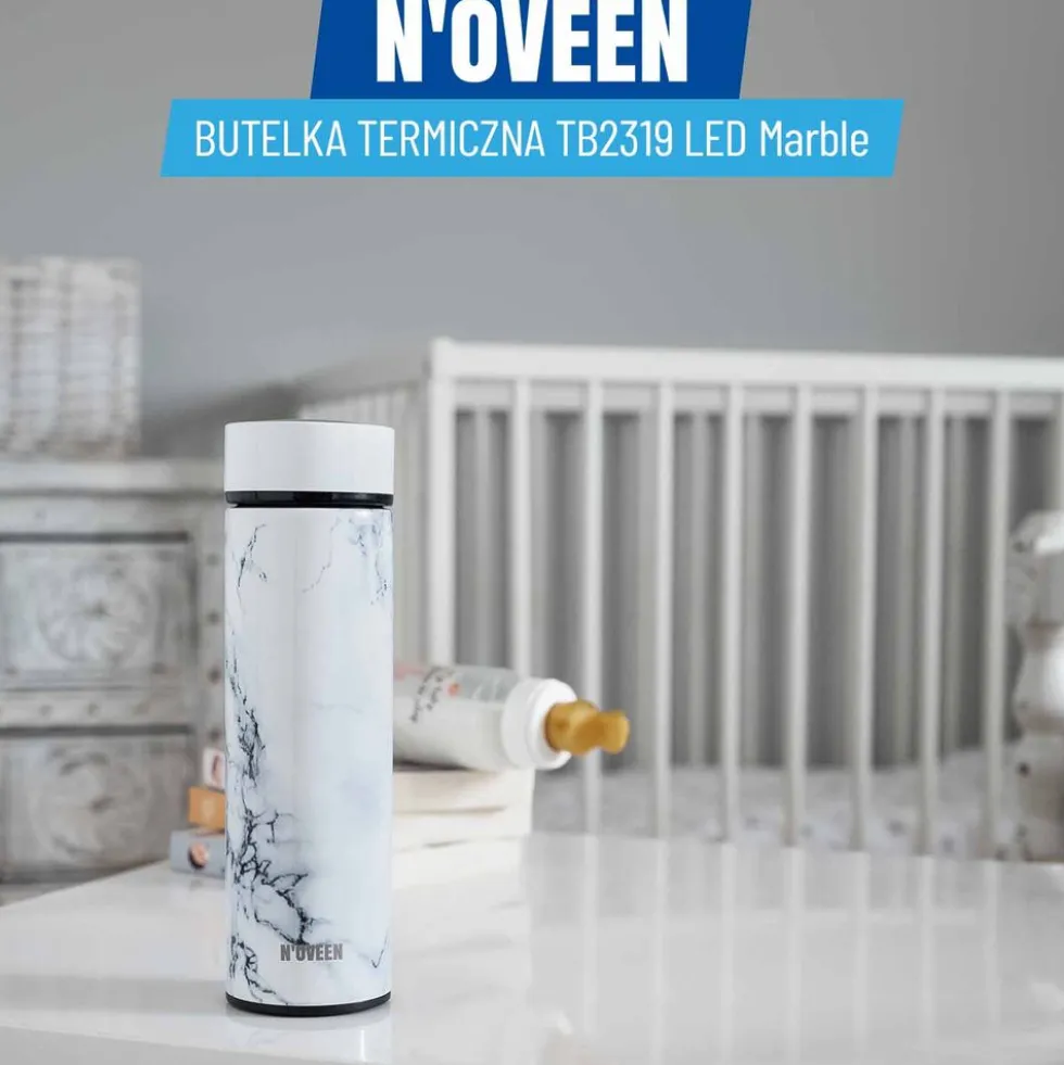 Butelka Termiczna LED NOVEEN TB2319 Marble 450 ml, biała