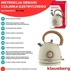 Czajnik elektryczny Klausberg, 1,8 l, 1850-2200 W, z termometrem