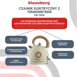 Czajnik elektryczny Klausberg, 1,8 l, 1850-2200 W, z termometrem