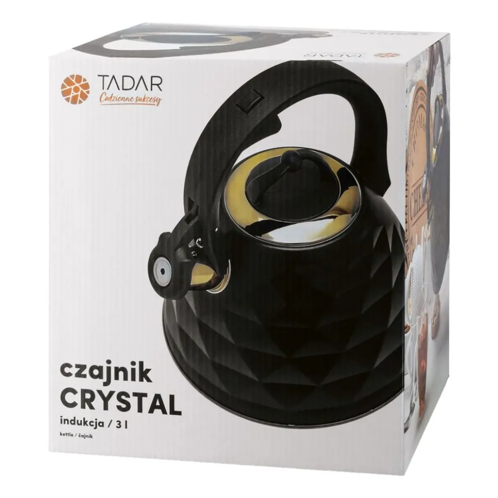 Czajnik z gwizdkiem Tadar Crystal, 3 l, stal nierdzewna, czarny mat, złote elementy