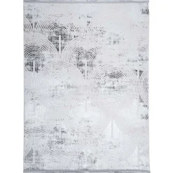 Dywan Multi-Decor Eclipse, 80 x 150 cm, ornament koła, szary z frędzlami