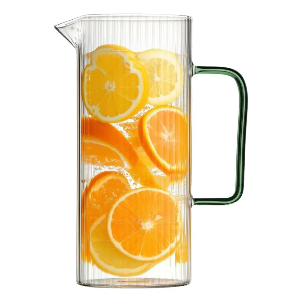 Dzbanek ryflowany Vialli Design Livio, 1,5 l, z zielonym uchem