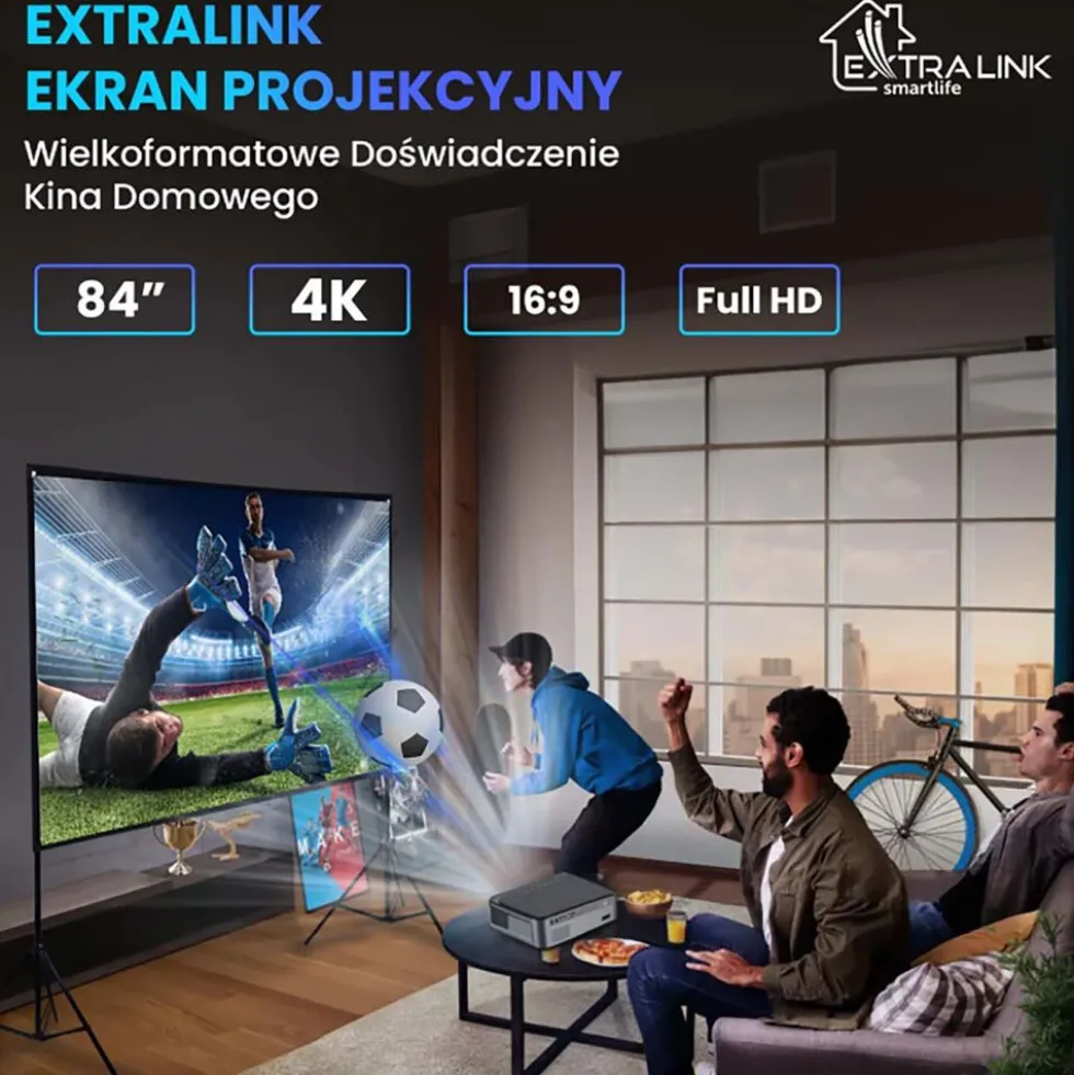 Ekran projekcyjny przenośny Extralink, 84”, 186 x 105 cm, ze stojakiem