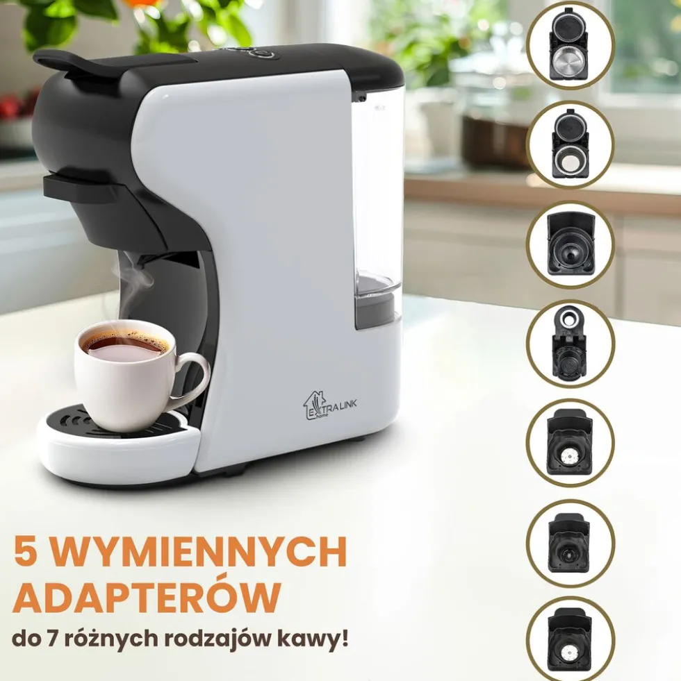 Ekspres wielokapsułkowy Extralink Home, 6 systemów kapsułek, czarno-biały