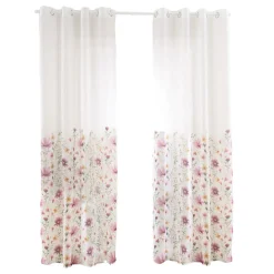 Firany na przelotkach 137 x 250 cm Smukee Home, 2 szt., z nadrukiem, różowe kwiaty