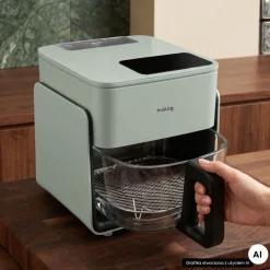 Frytkownica beztłuszczowa szklana Huslog Crystal Steam, 1300 W, 4,2 l, z funkcją pary, zielona