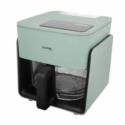 Frytkownica beztłuszczowa szklana Huslog Crystal Steam, 1300 W, 4,2 l, z funkcją pary, zielona