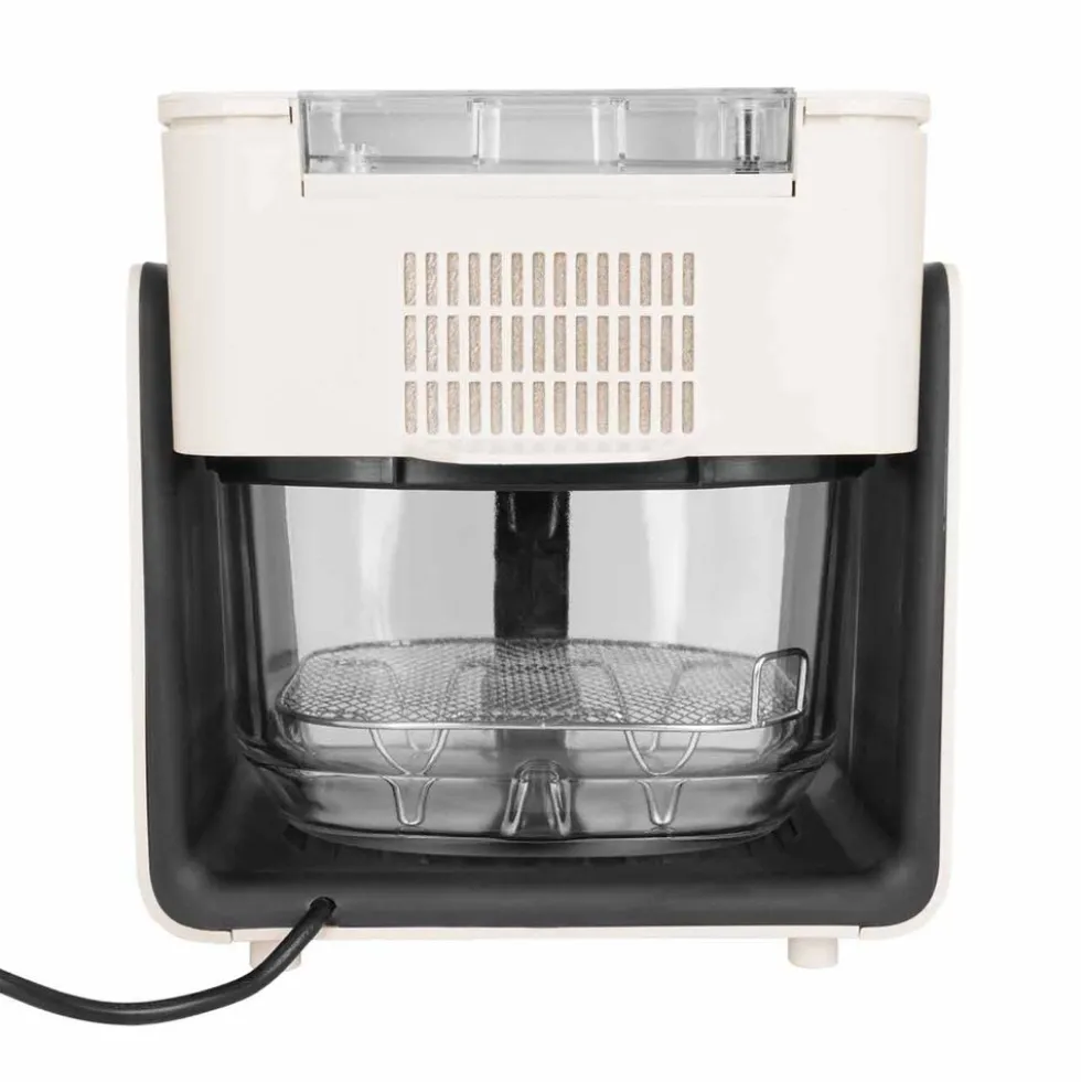 Frytkownica beztłuszczowa szklana Huslog Crystal Steam, 1300 W, 4,2 l, z funkcją pary, kremowa
