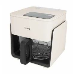 Frytkownica beztłuszczowa szklana Huslog Crystal Steam, 1300 W, 4,2 l, z funkcją pary, kremowa
