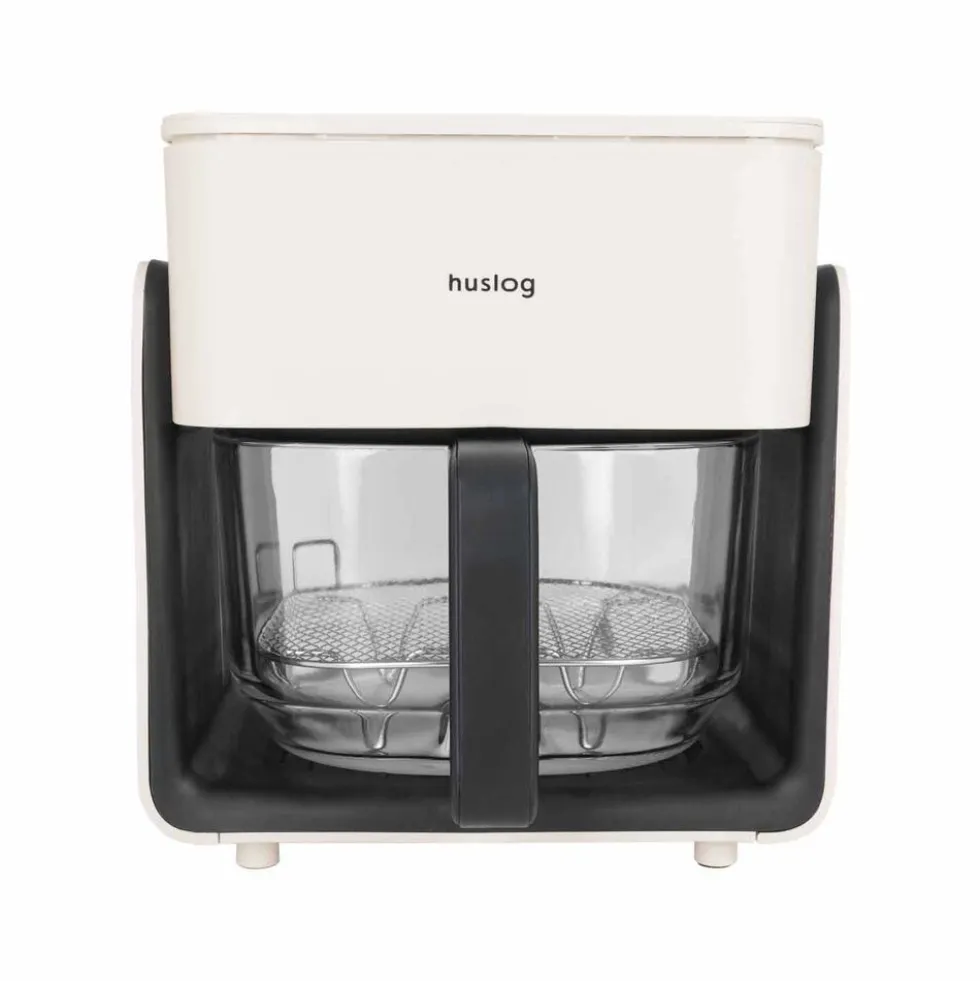 Frytkownica beztłuszczowa szklana Huslog Crystal Steam, 1300 W, 4,2 l, z funkcją pary, kremowa