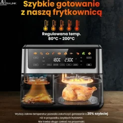 Frytkownica beztłuszczowa z okienkiem Extralink Dual Basket, 2 komory, 2500 W, 6,5 l i 3,5 l, srebrna