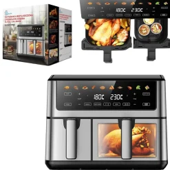 Frytkownica beztłuszczowa z okienkiem Extralink Dual Basket, 2 komory, 2500 W, 6,5 l i 3,5 l, srebrna