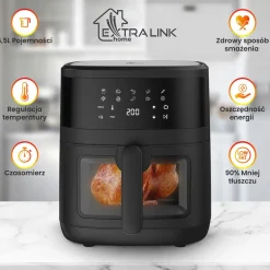 Frytkownica beztłuszczowa z okienkiem Extralink, 1800 W, 6,5 l, czarna