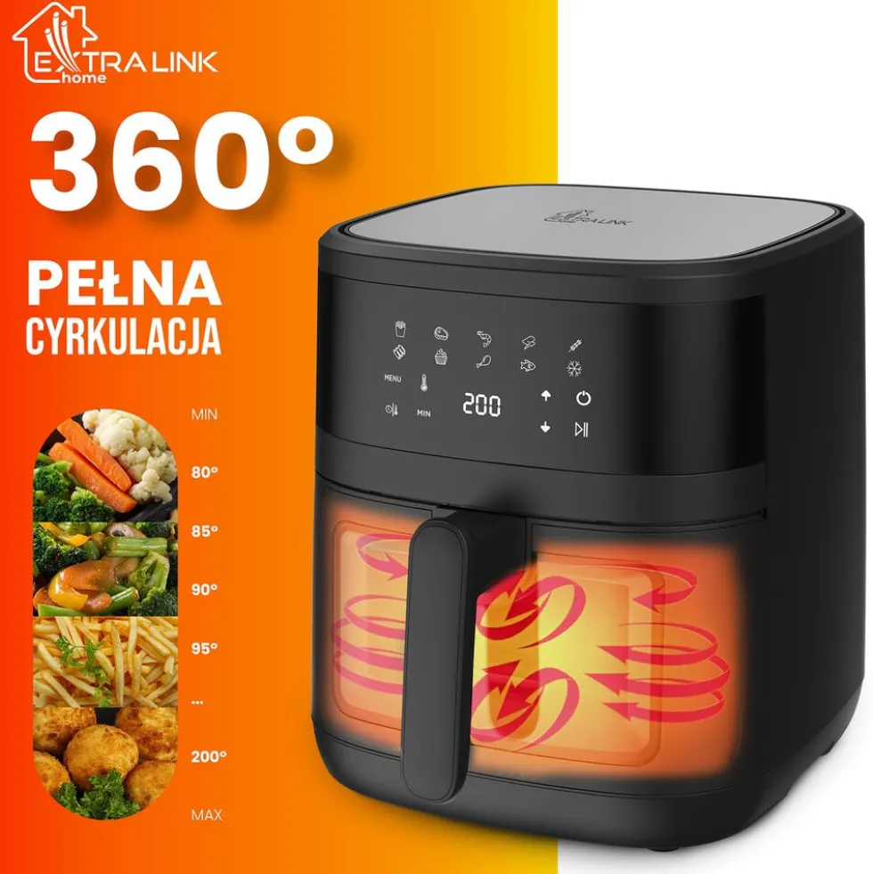 Frytkownica beztłuszczowa z okienkiem Extralink, 1800 W, 6,5 l, czarna