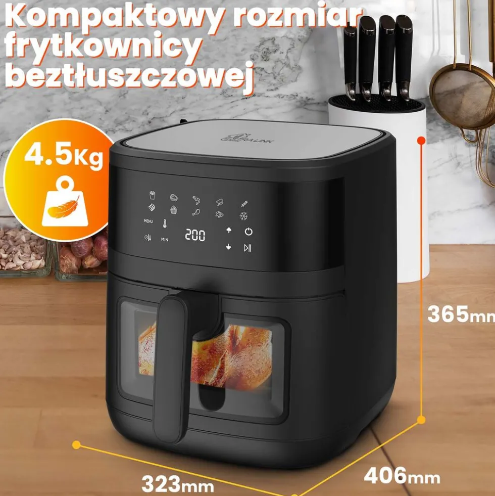 Frytkownica beztłuszczowa z okienkiem Extralink, 1800 W, 6,5 l, czarna
