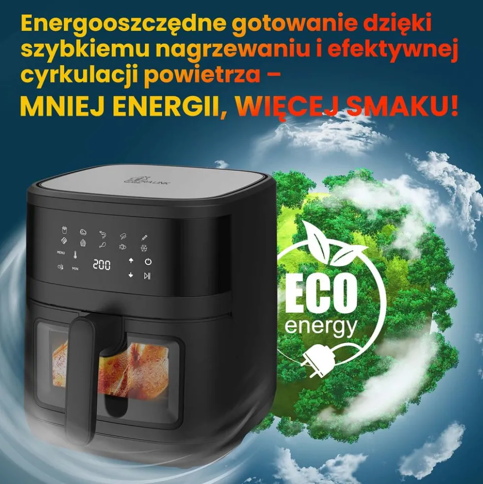 Frytkownica beztłuszczowa z okienkiem Extralink, 1800 W, 6,5 l, czarna