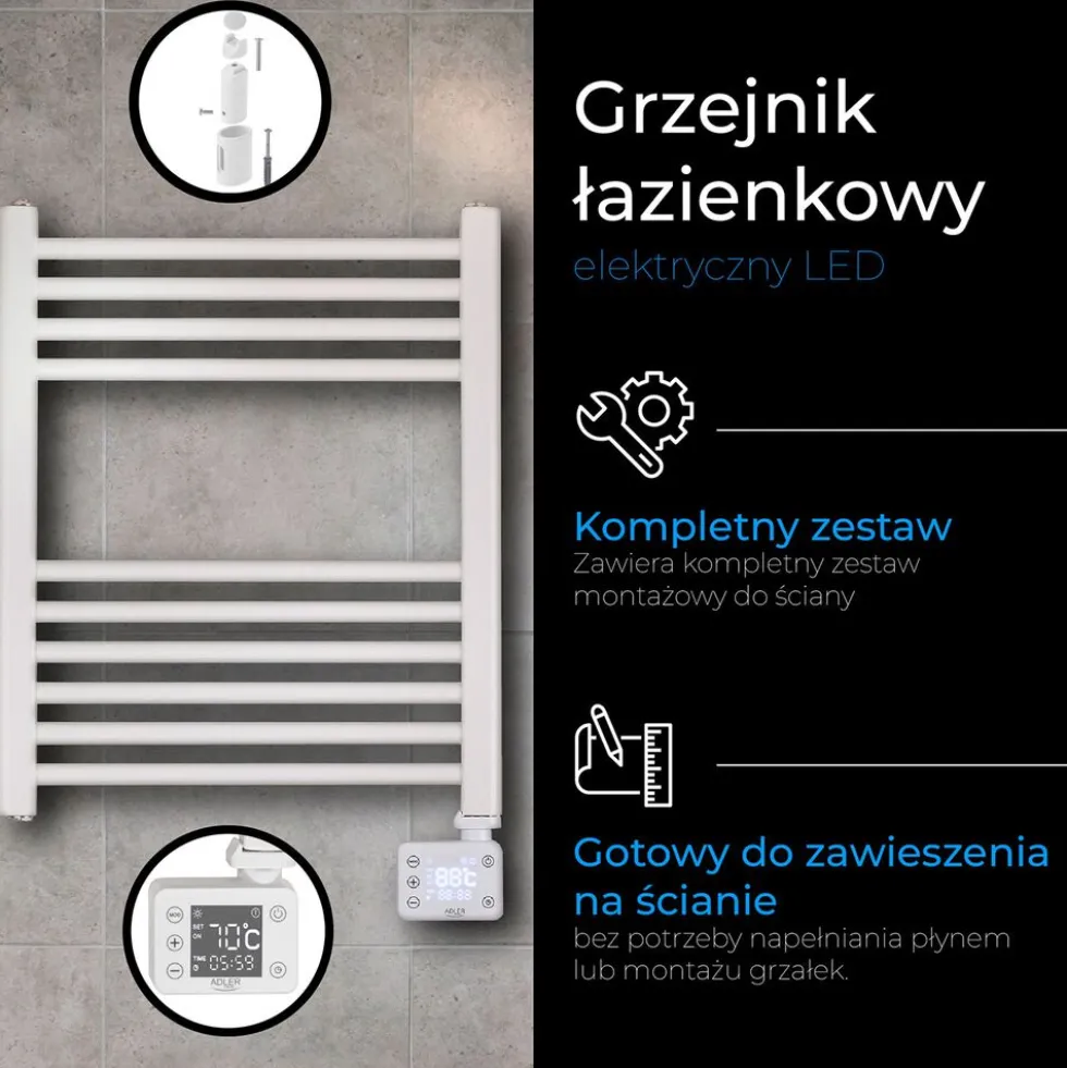 Grzejnik łazienkowy Adler AD 7823, 400 W, LED