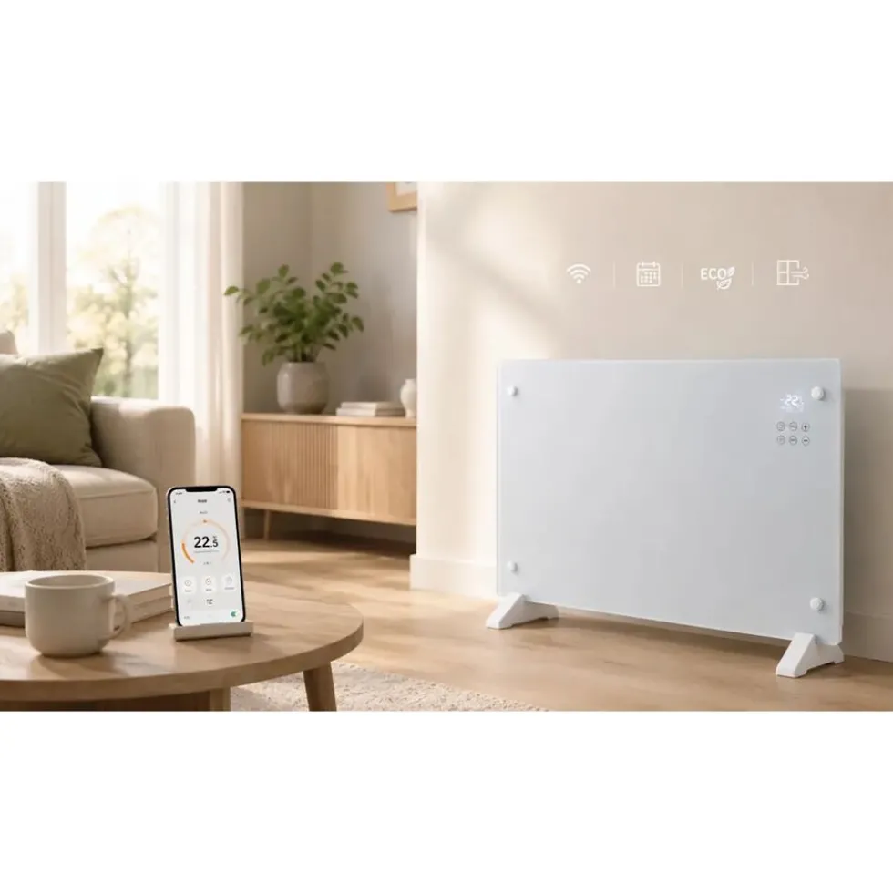 Grzejnik szklany Extralink LPL-23A, 3 poziomy grzania, WiFi, biały