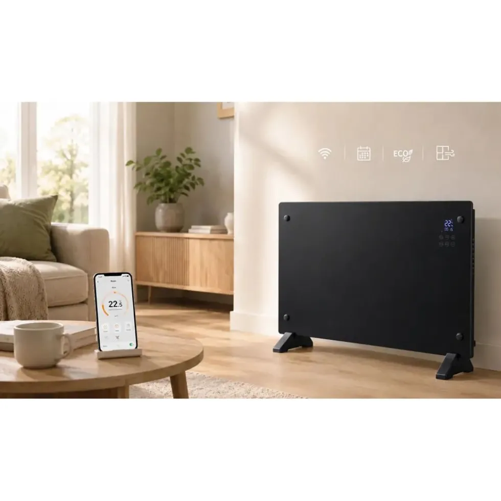 Grzejnik szklany Extralink LPL-23A, 3 poziomy grzania, WiFi, czarny