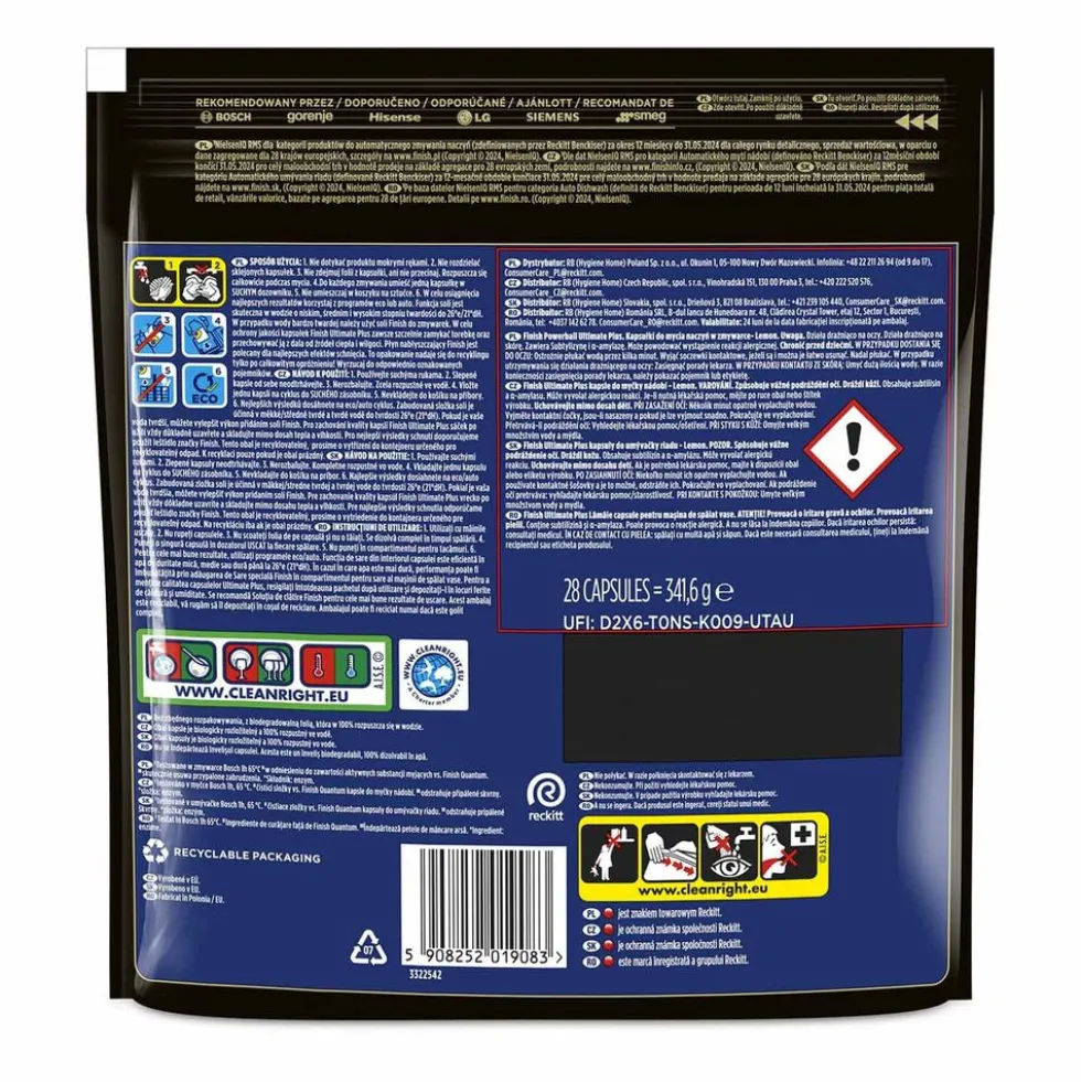 Kapsułki do zmywarki Finish Ultimate Plus Lemon, 28 sztuk