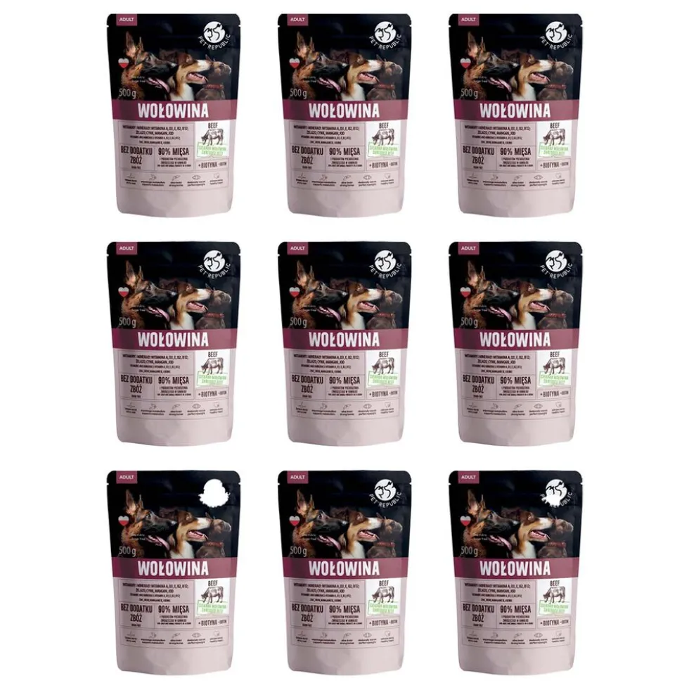 Karma dla dorosłych psów Pet Republic z wołowiną, mokra, 9 x 500 g