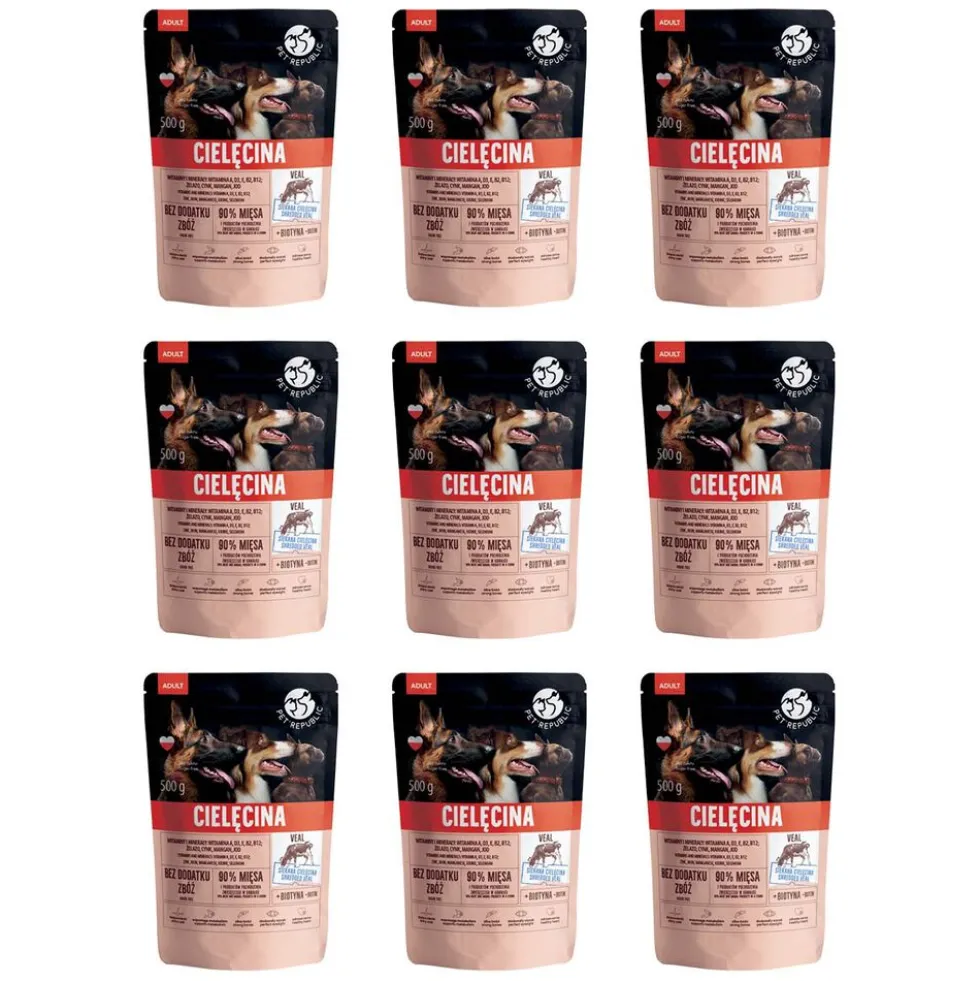 Karma dla dorosłych psów Pet Republic z cielęciną, mokra, 9 x 500 g