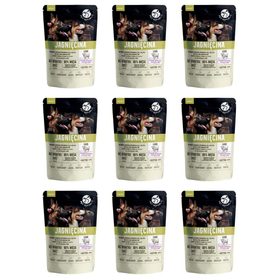 Karma dla dorosłych psów z jagnięciną Pet Republic, mokra, 9 x 500 g