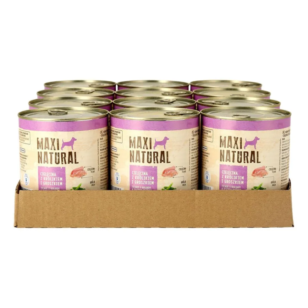 Karma dla psa Maxi Natural, cielęcina i królik z zielonym groszkiem, mokra, 12 x 800 g