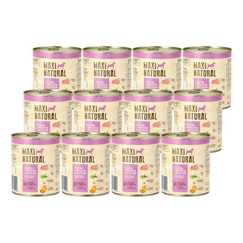 Karma dla psa Maxi Natural, cielęcina i królik z zielonym groszkiem, mokra, 12 x 800 g