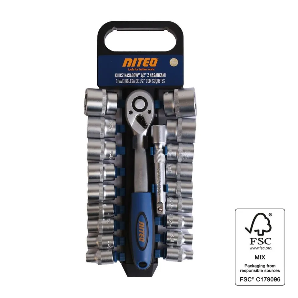 Klucz nasadowy 1/2” Niteo, z nasadkami