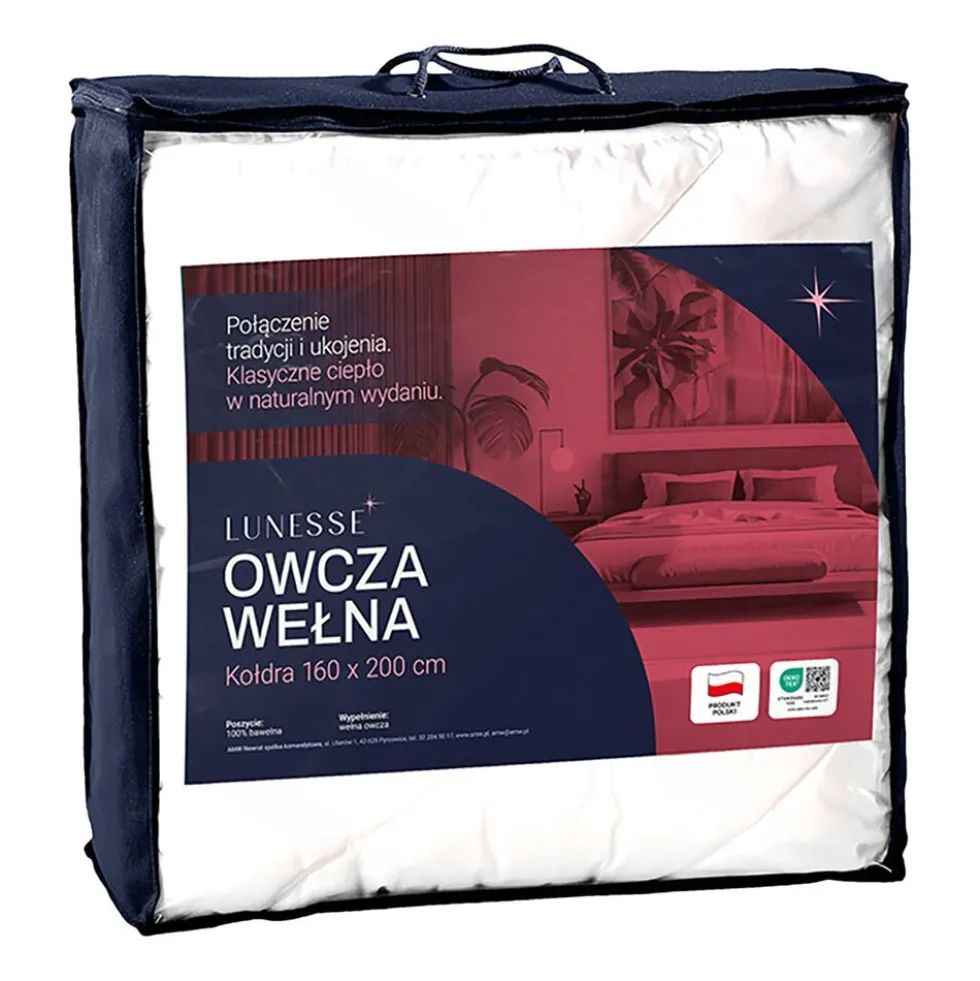Kołdra 160 x 200 cm Lunesse Owcza Wełna, biała