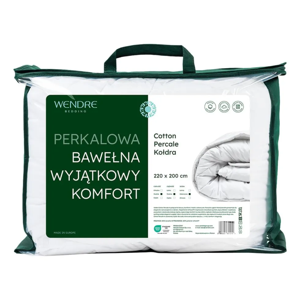 Kołdra 220 x 200 cm Wendre Cotton Percale, biała