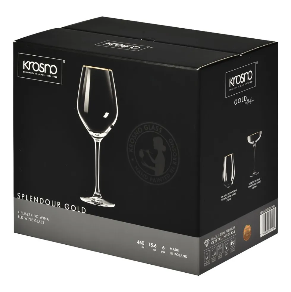 Komplet 6 kieliszków Krosno Splendour Gold, do wina, 460 ml