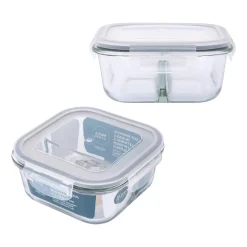 Komplet 2 szklanych pojemników Altom Design, 750 ml, 2 komory, kwadratowe