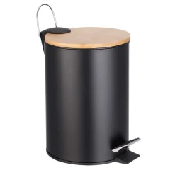 Kosz na śmieci Altom Design, 3 l, z bambusową pokrywką i pedałem, czarny