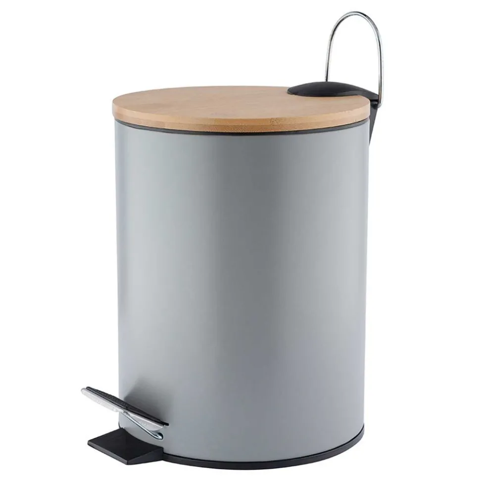Kosz na śmieci Altom Design, 3 l, z bambusową pokrywką i pedałem, szary