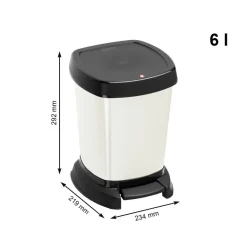 Kosz na śmieci Rotho Paso, biały, 6 L, z pedałem