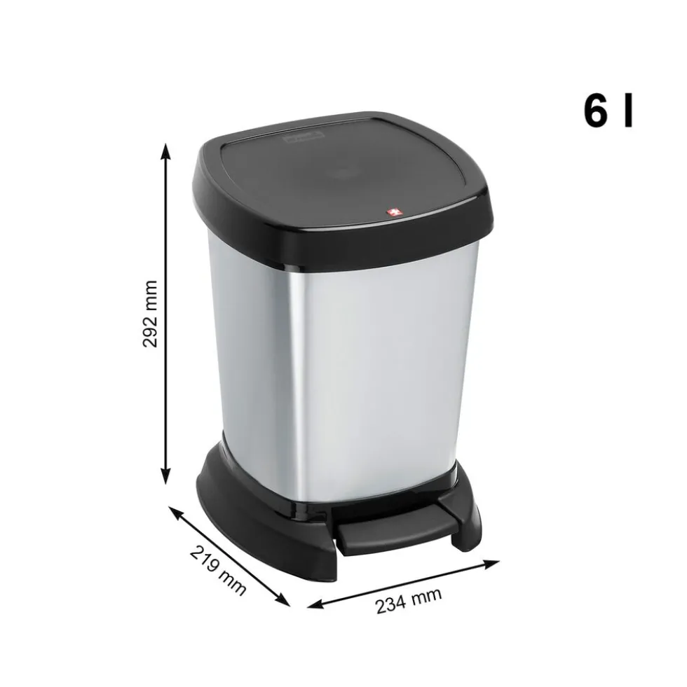 Kosz na śmieci Rotho Paso, srebrny, 6 L, z pedałem