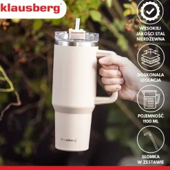 Kubek termczny z pokrywką Klausberg, 1,1 l, beżowy