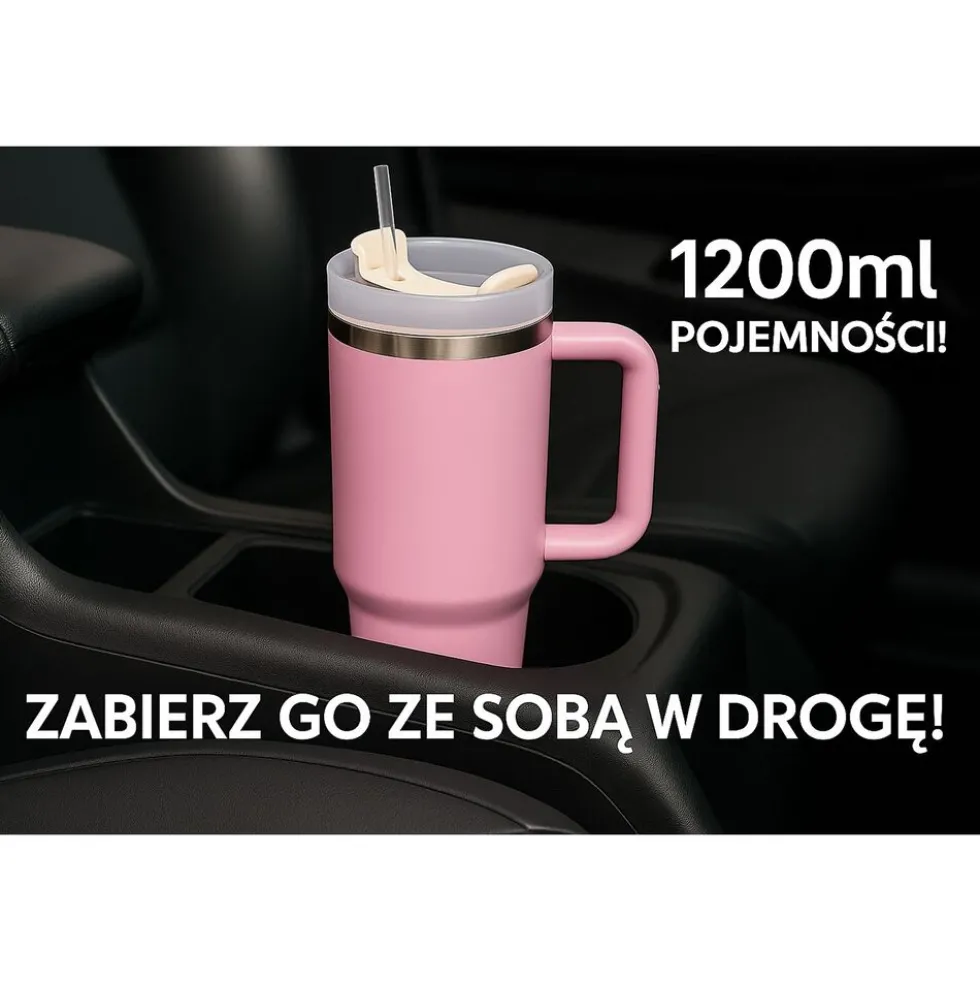 Kubek termiczny ze słomką Black Forest, 1200 ml, różowy