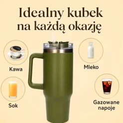 Kubek termiczny ze słomką Black Forest, 1200 ml, zielony