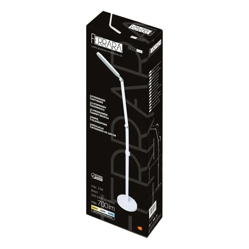 Lampa podłogowo-biurkowa LED Sanico Goldlux Ferrara, 3000-6000K, biała
