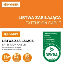 Listwa zasilająca Hykker, z USB, 1,5 m, 5 gniazd, różowa
